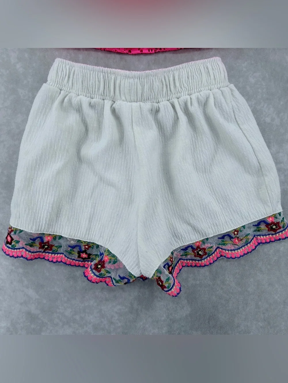 Girls 6X Hot Pink Lace Tank Top with white Shorts Set
